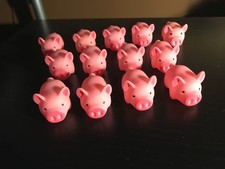 13 Mini Rubber Pig Pink Float Squeak Bath Toy Party Favor
