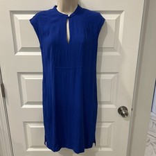 NEW  J.CREW Sz XXS  Royal Blue Mini Dress Crepe Sleeveless Pockets Keyhole C9
