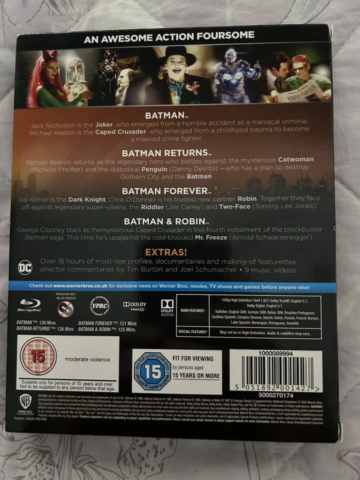 Batman: 4-Film Collection 1989-1997 (Blu-Ray, 4 Discs, W/Slipcase, Like New) - Image 2 of 3