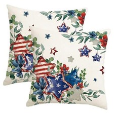 4th of July Patriotic Throw Pillow Covers 18" x 18" Pack of 2 Blue and Red