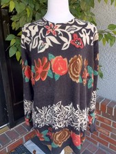 Vintage Campofiorito Wool/Angora Floral Beaded Tunic Sweater Size L