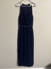 Madewell Tassel-Tie Maxi Dress Size 6 Small Navy Blue Sleeveless Effortless Chic