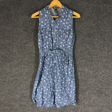 Millenium Shirt Dress Women M Medium Blue Floral Midi Button Collared Belted