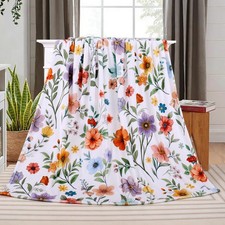 Colorful Floral Bouquet Wildflower Throw Blanket Soft Flannel Couch 50x60 Inch