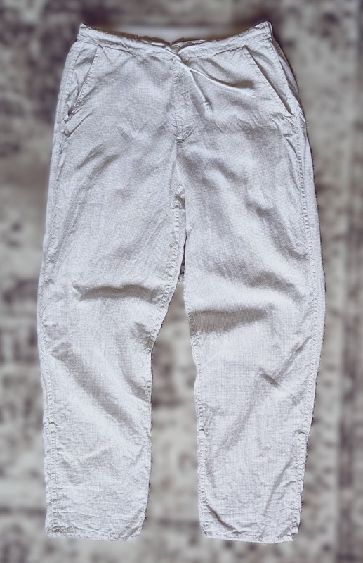 Flax Drawstring Waist Pants. Checkered Pattern. Medium.