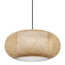 NEW Hampton Bay Bayneswood 60-Watt 1-Light Natural Cane Circular Pendant