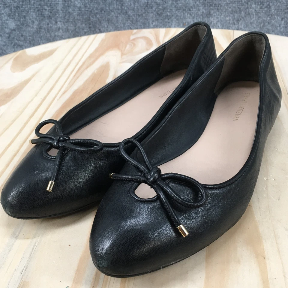 Stuart Weitzman Shoes Womens 6.5 B Casual Slip On Ballet Flats Black Leather - Image 3 of 4