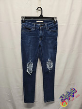 Levi's 711 Womens Blue Skinny Ankle Distressed Stretch Denim Jeans Size 26x28
