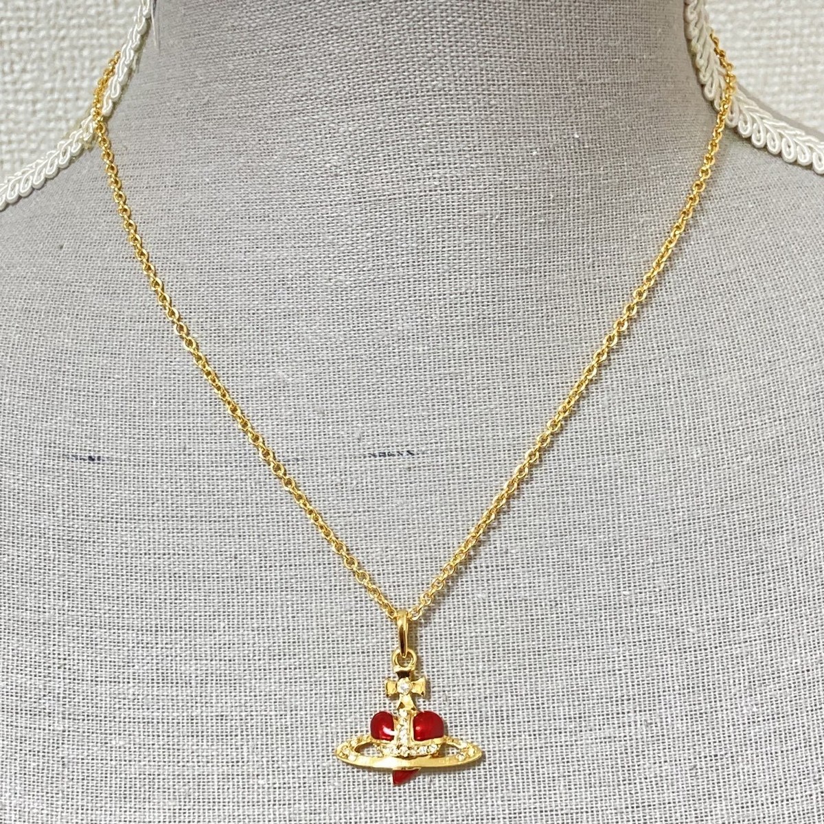 Vivienne Westwood ハート ネックレス レッド ゴールド Vivienne Westwood Necklace Diamante Heart Gold Red TOP 2.5cm NO