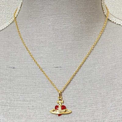 Vivienne Westwood Necklace Diamante Heart Gold Red TOP 2.5cm NO