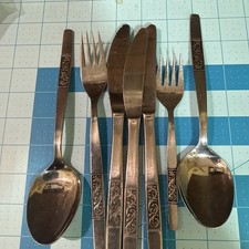 Amefa Royal Damask 7 PIECES STAINLESS SILVERWARE From Holland Vintage
