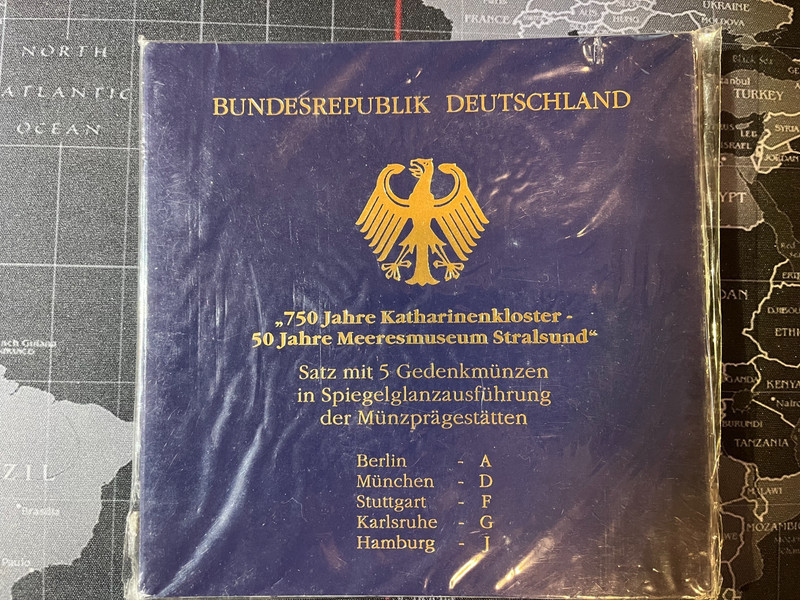 Germany 2001, 5 x 10 DM  .925 Silver Set ADFGJ Katharinen Kloster, KM 204