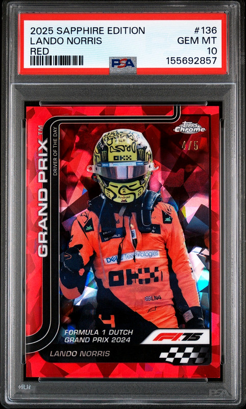 2025 Topps Sapphire F1 Lando Norris #136 *POP 1* Red 4/5 Driver Match