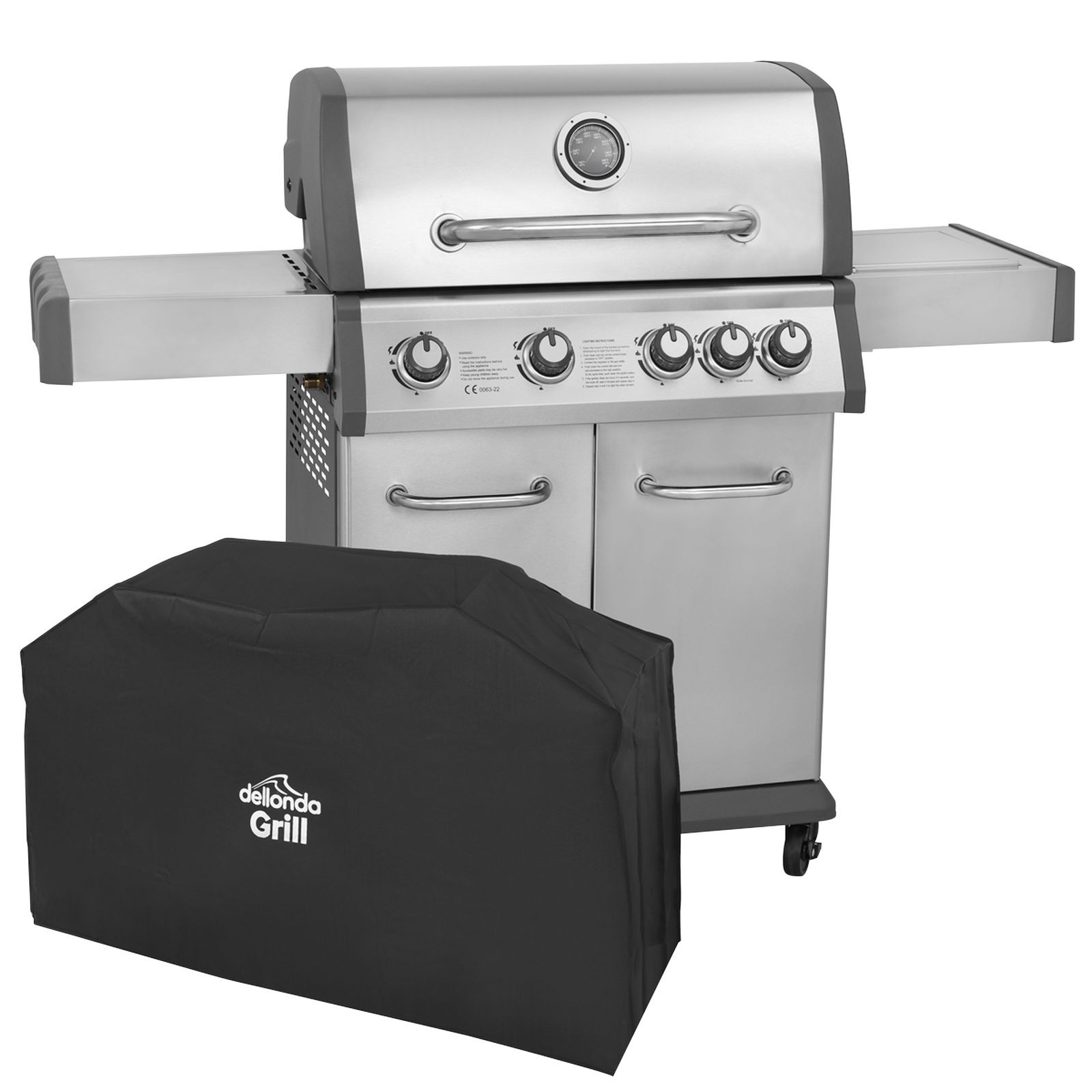 Dellonda 4+1 Burner Deluxe Gas BBQ Piezo Ignition Stainless Steel - DG231