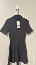 NWT Zara Sweater Knit Gray Scoop Neck Fall Dress Size Medium