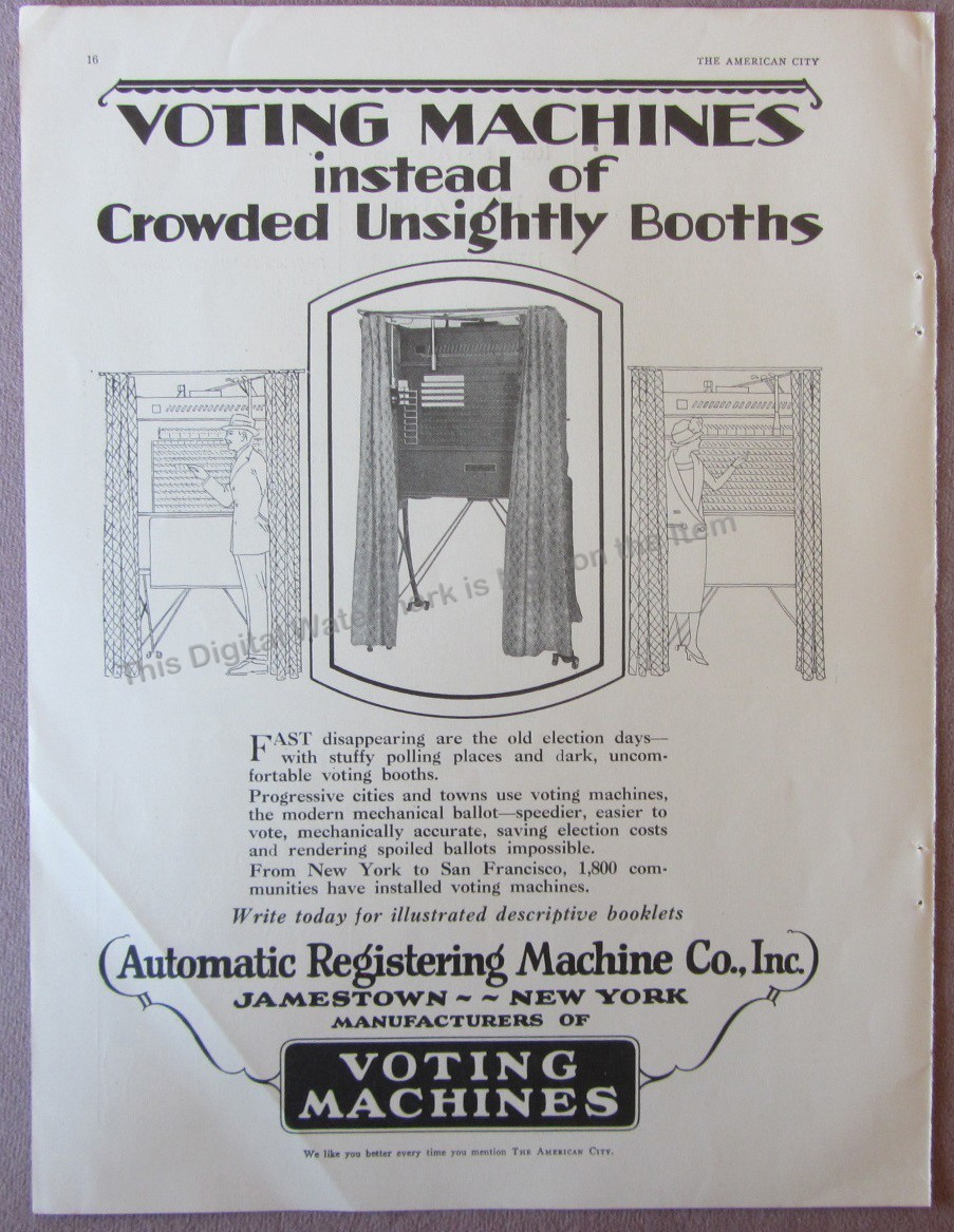 1928 ad automatic registering machine co ny * voting machines instead of booths
