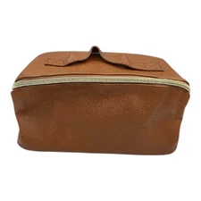 WANDF Brown Faux Leather Toiletry Bag Zip Closure Dopp Kit Travel Organizer Case