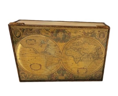 Vintage Style Henr Hondio Gold Foil World Map Decorative Storage Box 8.5'' x 6''
