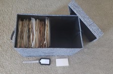 Vinyl Record Storage Box for 7"/45 RPM LPs Grey Case with Lid Holds up to 80 ALb