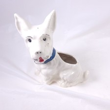 Vintage White Art Pottery Scottish Terrier Scottie Dog Planter Cold Paint