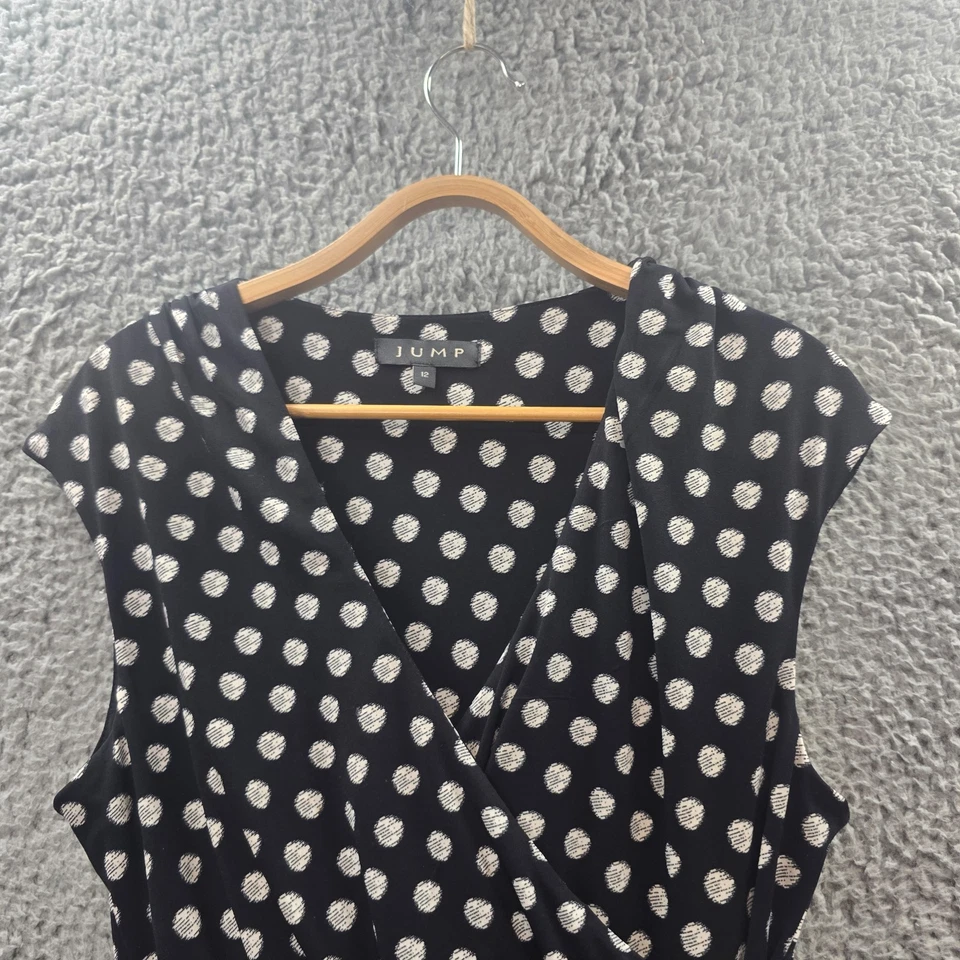 Vestido Jump para mujer línea A talla 12 negro blanco punto elástico sin mangas cuello en V Foto 4 de 4