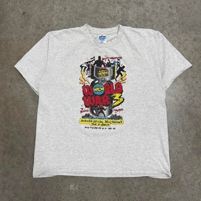 Vintage 90s WCW World War 3 T-shirt Pay-Per-View Wrestling WWF Tee Gray Mens XL