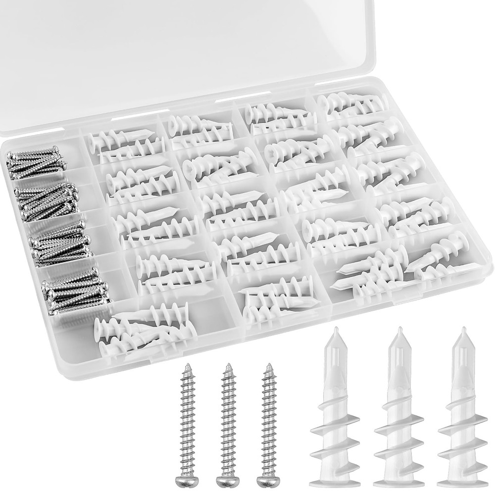 120pcs #8 White Self-Drilling Drywall Anchors Premium Wall Mounting Kit