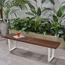 Metal/Solid Wood Outdoor Bench