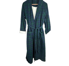 LL Bean Scotch Plaid Flannel Robe S Sherpa Lined Blackwatch Tartan Cotton Belted