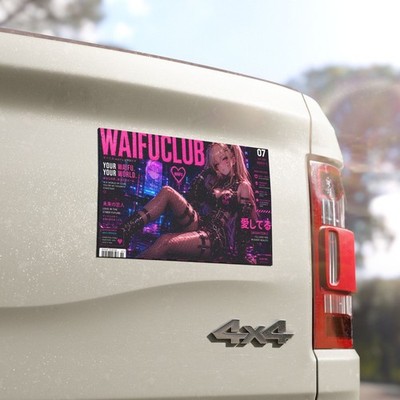 Waifu Club Neon Anime Girl Car Magnet | Japanese Waifu Magazine Cover Y2K JDM