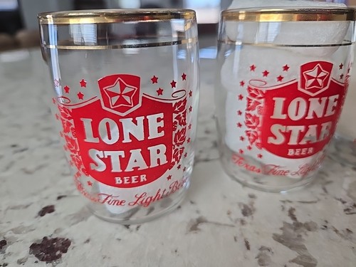 Vintage Lone Star Beer Barrel/Tasting Glasses 3", Large Shield Logo Gold Rimmed - Picture 2 of 6