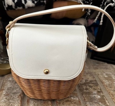 Tommy Bahama Wicker Basket Crossbody Satchel White Flap Top Chain Handle NWOT