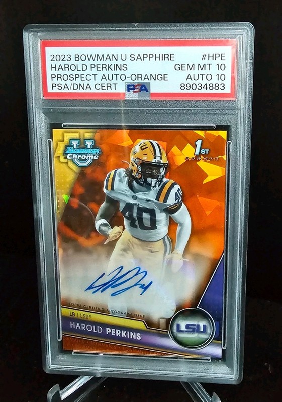 2023 Bowman U Football Sapphire Harold Perkins Auto /25 PSA 10 Auto 10 LSU POP 1