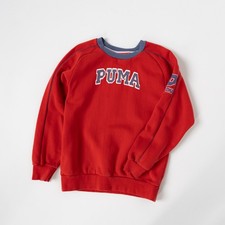Puma Vintage Unisex Sweatshirt Red Pullover Crewneck Spell Out Logo Y2K Style