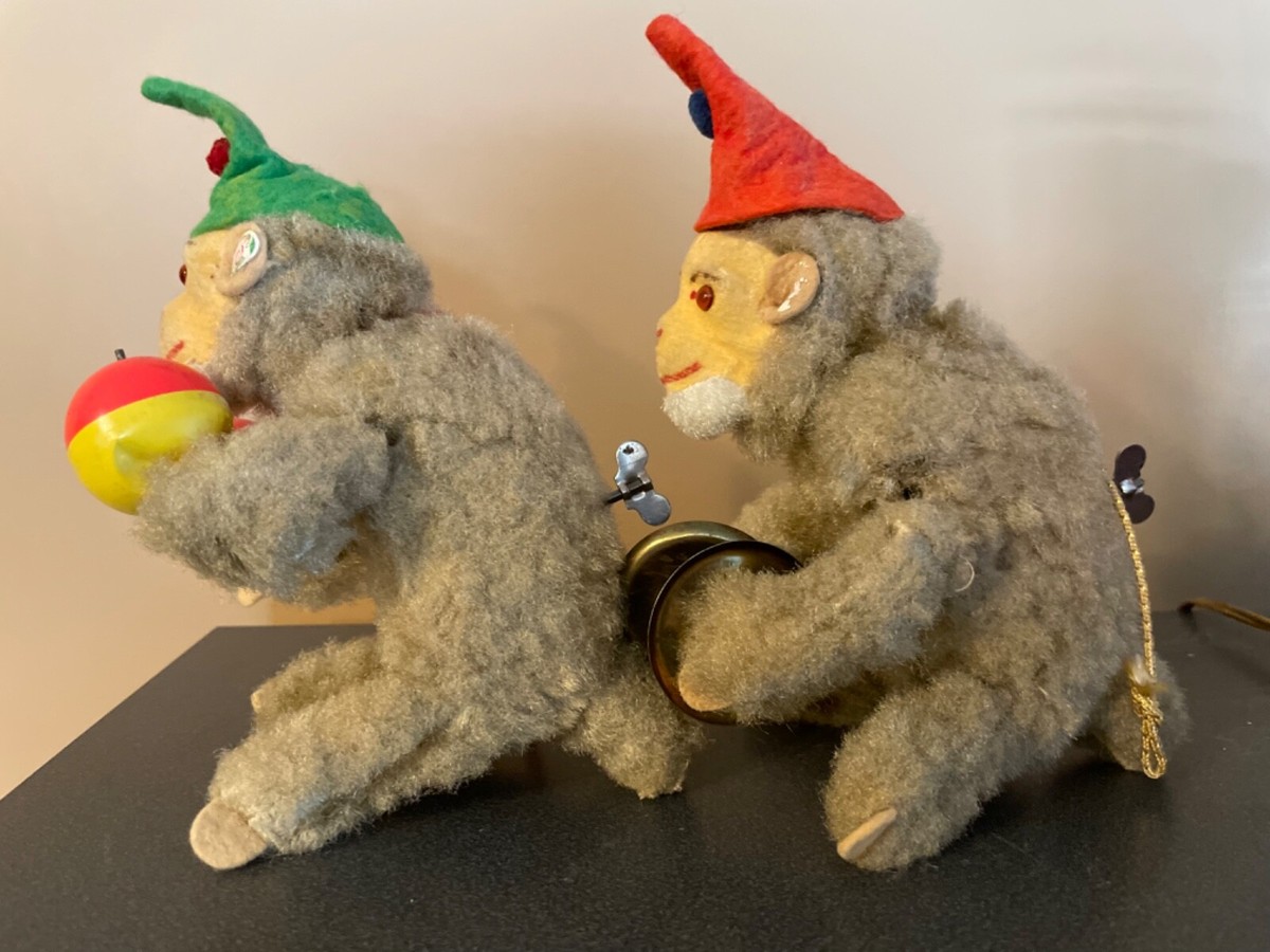 2 Vintage Max Carl Original Monkey Wind Up Toy West Germany