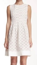 Eliza J Dress Women’s 4 Ivory Lace Lined In Nude Satin Sleeveless Fit & Flare