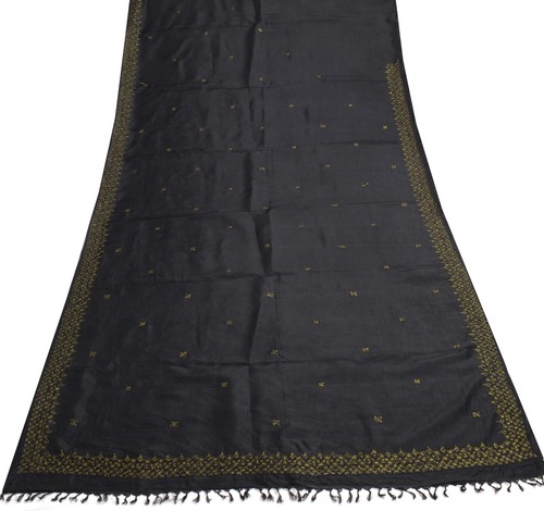 Sushila Vintage Zari Embroidered Saree 100% Pure Silk Black Classy Sari Fabric - Picture 2 of 10