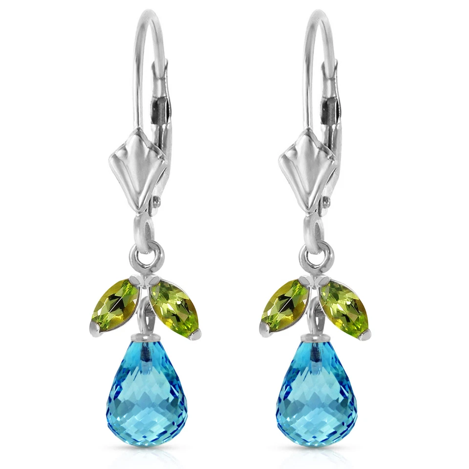 14K. GOLD LEVERBACK EARRING WITH BLUE TOPAZ & PERIDOTS - Image 4 of 4