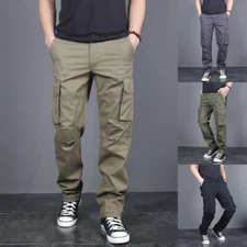 Slim Fit Cargo Combat Pants With Elastic Waist And Multi Pockets