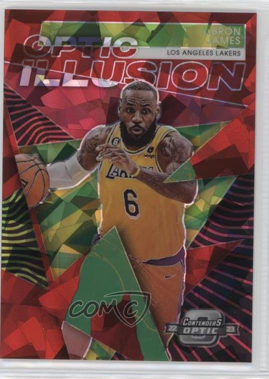 2022-23 Panini Contenders Optic Illusion Red Cracked Ice Prizm LeBron James #25