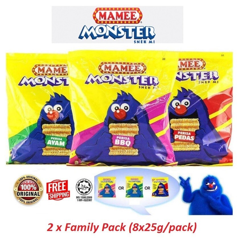 2 X MAMEE MONSTER FAMILY PACK ( 25g x 8 ) NOODLE SNACK MALAYSIA +