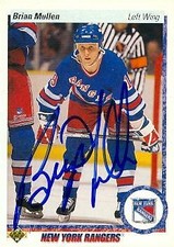 Brain Mullen autographed Hockey Card (New York Rangers) 1990 Upper Deck #182