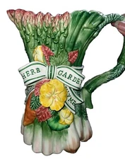 Fitz & Floyd  Herb Garden Pitcher Mcm Spring Flowers Vegetables Retired 