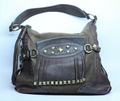 Michael Kors Brown Leather Suede Fringe Studded Handbag Bag Purse Made in Italy | eBay