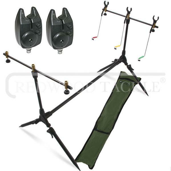 NGT Carp Fishing Rod Pod With Indicators + 2 x Black Bite Alarms