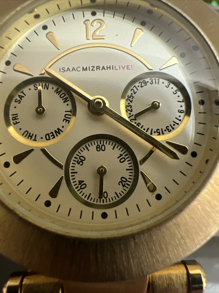 Hermoso Reloj Analógico Isaac Mizrahi Vintage Tono Dorado Cepillado Batería Nueva Foto 2 de 4