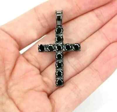 2CT Round Cut Lab-Created Spinel Cross Shape Pendant 14K Black Gold Plated