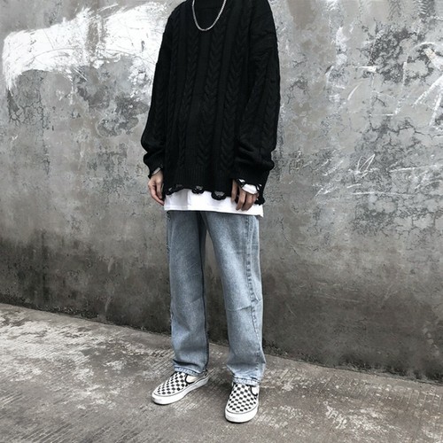 Men's Knitwear Sweater Ripped Crew neck 