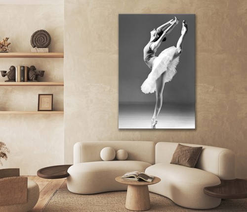 Arte de pared mujer en tutú pose de ballet, lienzo en blanco y negro sin marco o impresión de póster - Imagen 2 de 3