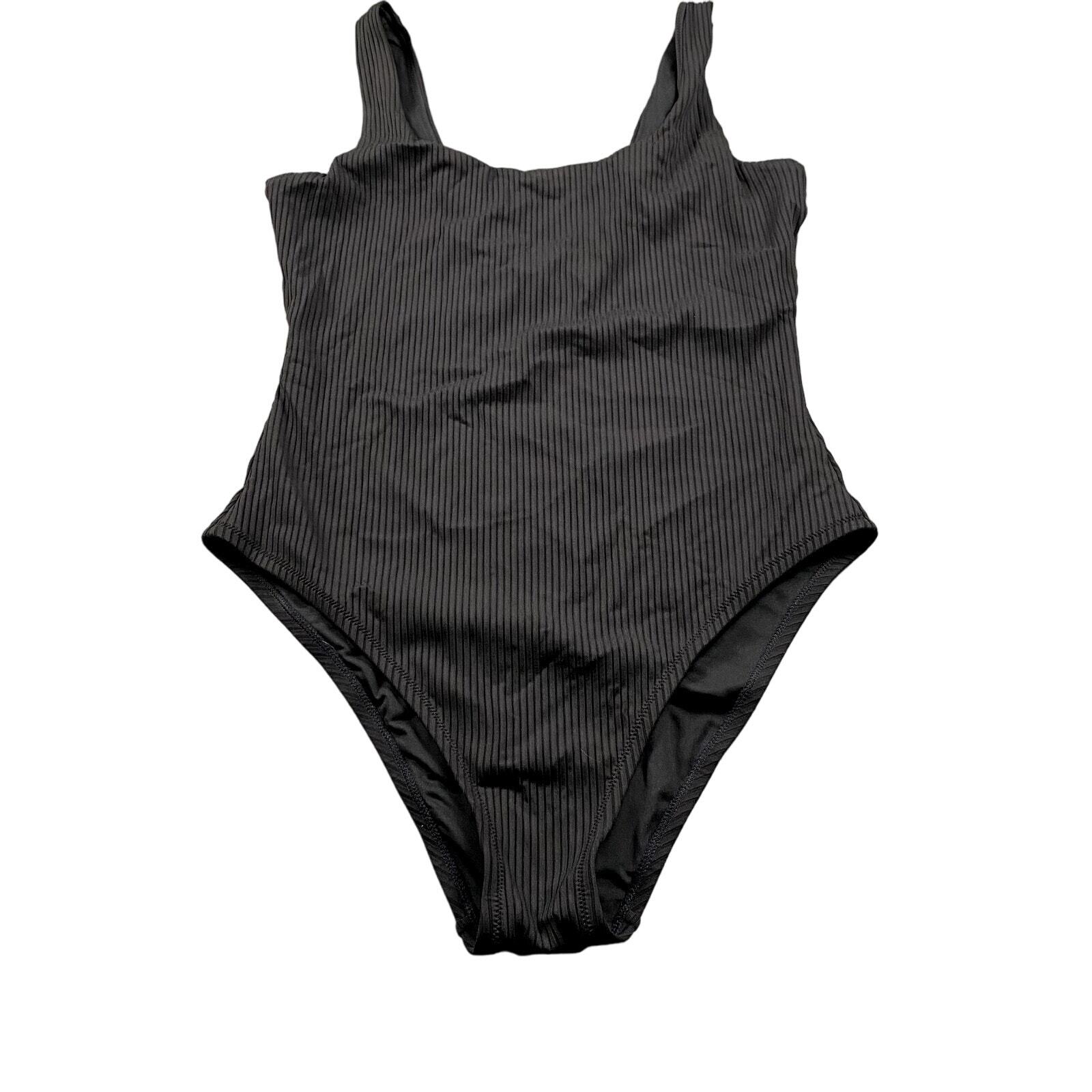 Madewell Black Ribbed Scoop Neck One Piece Swimsuit Women’s Size Large NWT-image